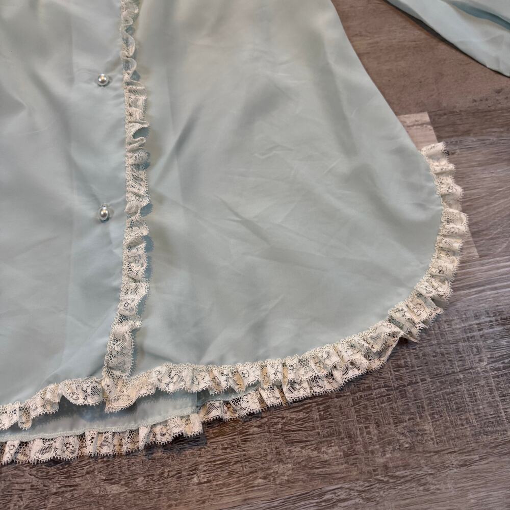 Vintage Christian Dior Mint Chiffon Lace Blouse Coquette Romantic Small - Picture 4 of 10